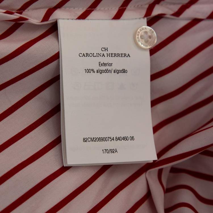 Pre Owned CH Carolina Herrera Red Striped Cotton Asymmetrical Long Sleeve Shirt M
