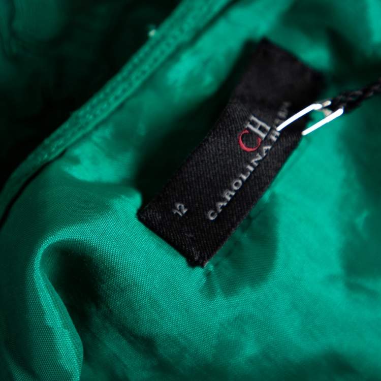 Pre Owned CH Carolina Herrera Green Lace Paneled Sleeveless Sheath Dress L