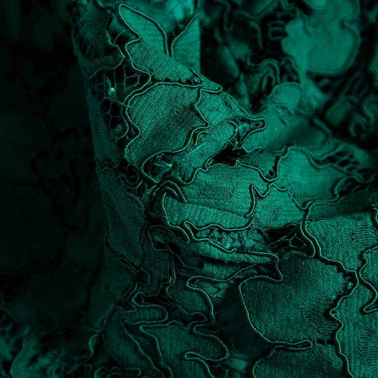 Pre Owned CH Carolina Herrera Green Lace Paneled Sleeveless Sheath Dress L