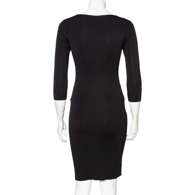 Pre Owned CH Carolina Herrera Black Knit Floral Lace Overlay Pencil Dress S