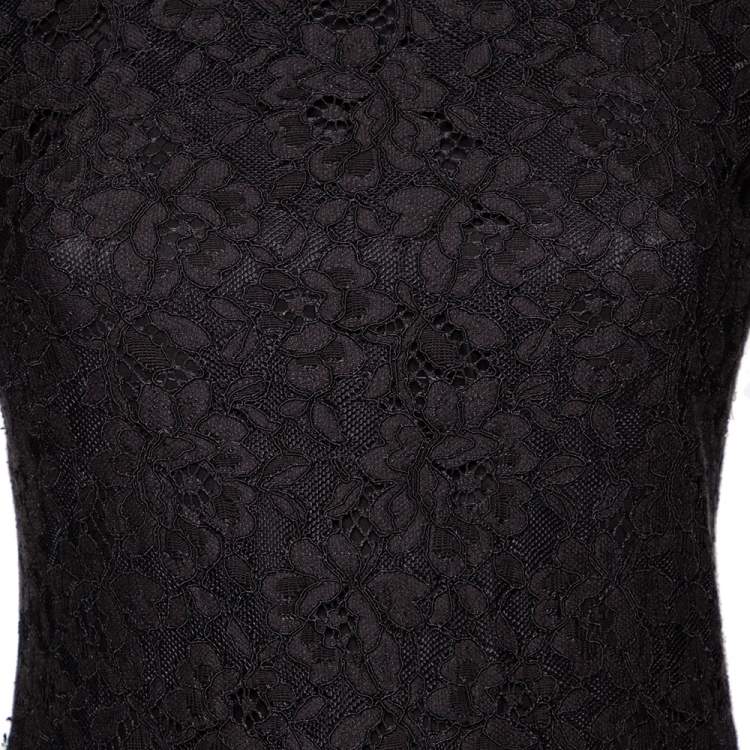 Pre Owned CH Carolina Herrera Black Knit Floral Lace Overlay Pencil Dress S