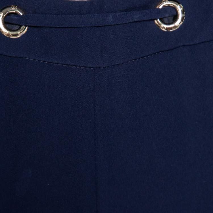 Pre Owned CH Carolina Herrera Navy Blue Crepe Tie-Up Detailed Suit Set M
