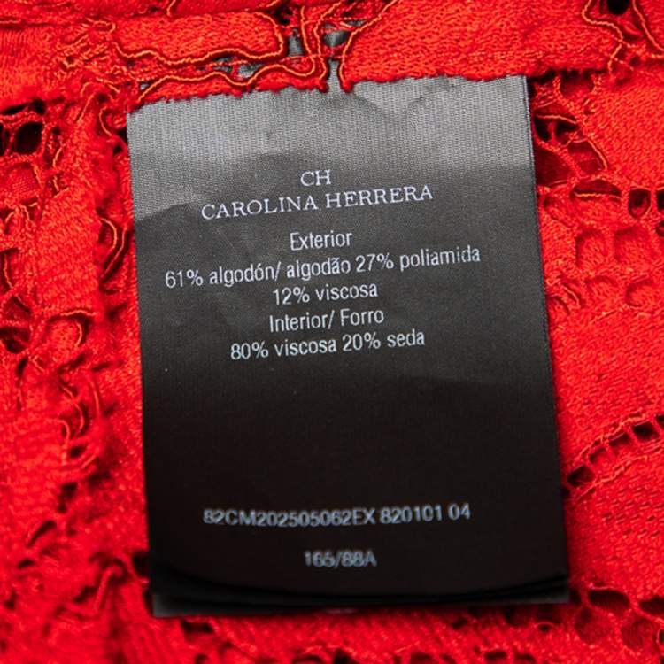 Pre Owned CH Carolina Herrera Red Lace Ruffle Hem Button Front Shirt S