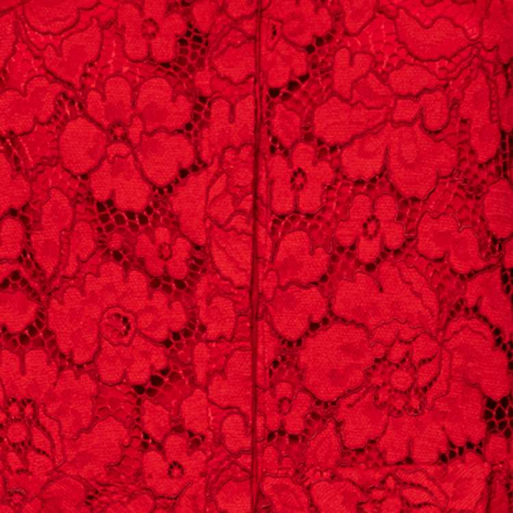 Pre Owned CH Carolina Herrera Red Lace Ruffle Hem Button Front Shirt S