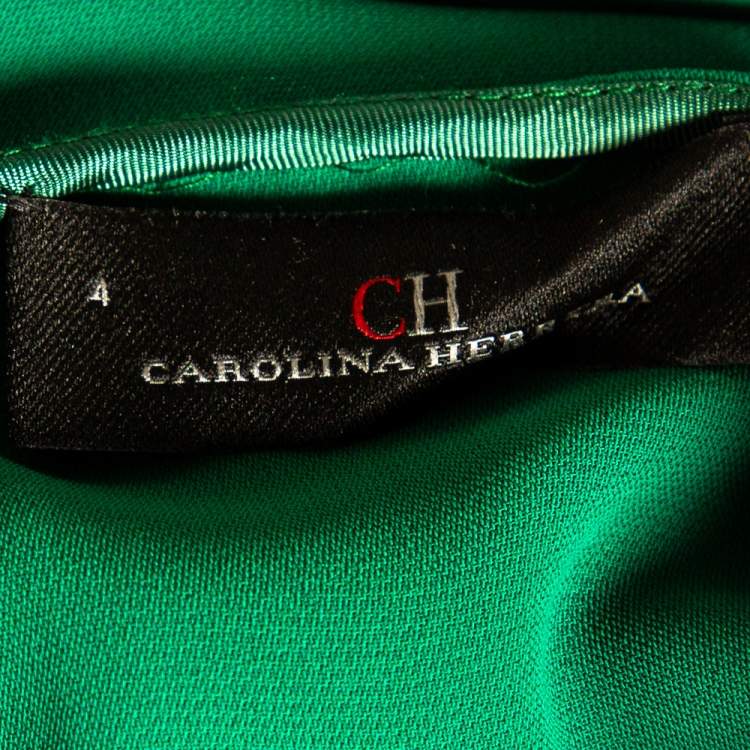 Pre Owned CH Carolina Herrera Green Crepe Belted Dress S