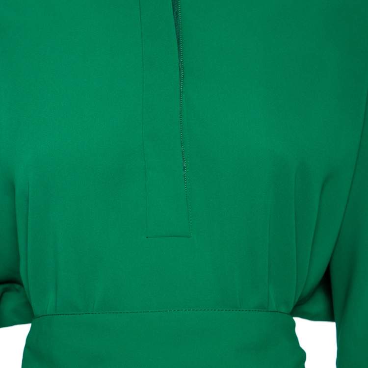 Pre Owned CH Carolina Herrera Green Crepe Belted Dress S