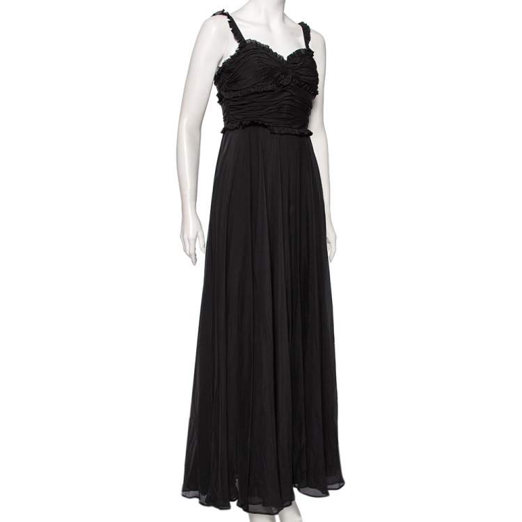 مملوكة مسبقًا CH Carolina Herrera Black Silk Ruffle Yoke Detail Sleeveless Maxi Dress M