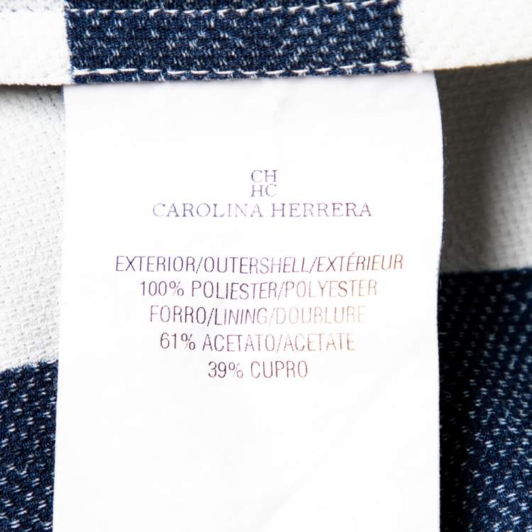 Pre Owned CH Carolina Herrera Navy Blue & White Stripe & Polka Dot Printed Textured Belted Dress S