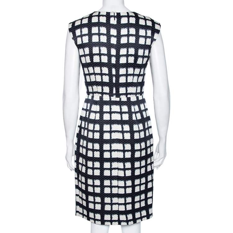 Pre Owned CH Carolina Herrera Monochrome Textured Cotton & Silk Dress S