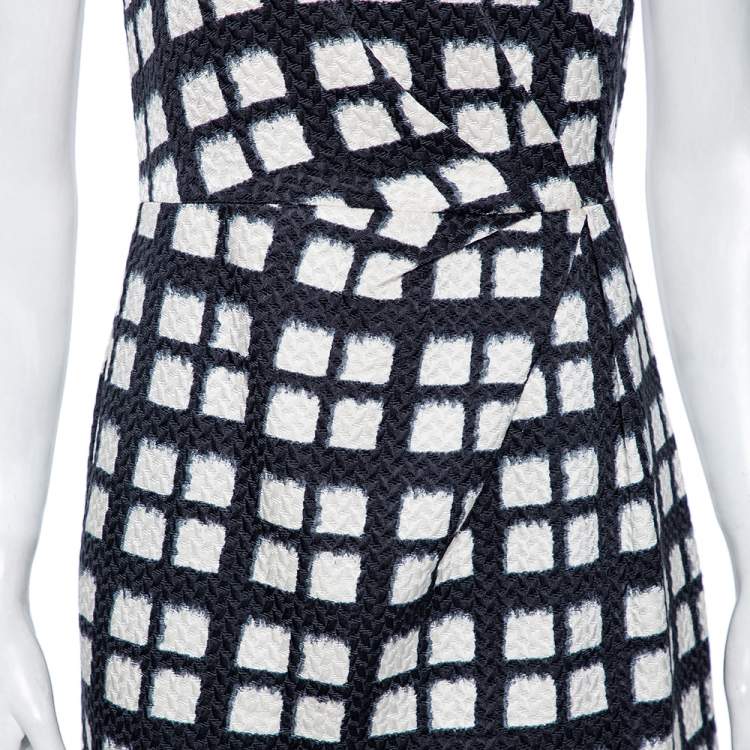 Pre Owned CH Carolina Herrera Monochrome Textured Cotton & Silk Dress S