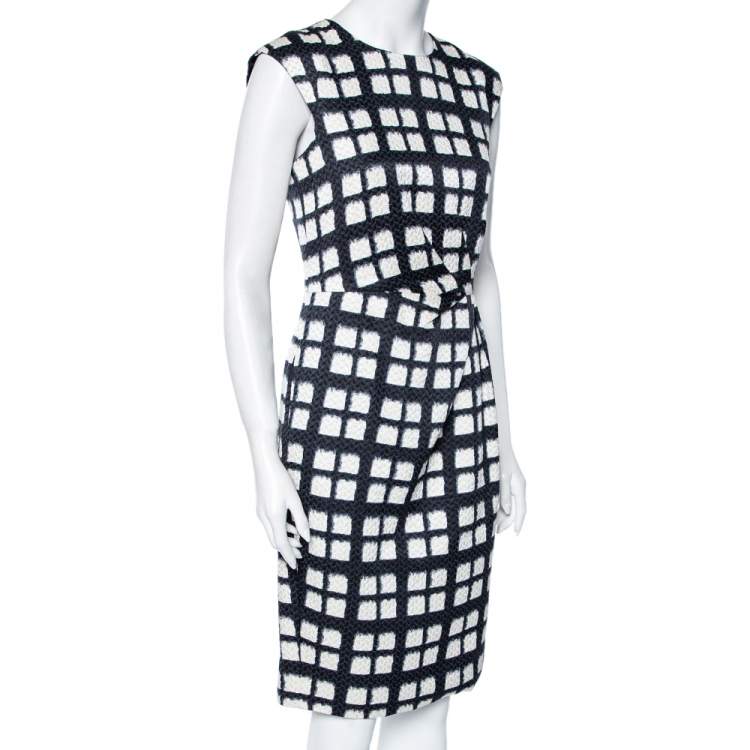 Pre Owned CH Carolina Herrera Monochrome Textured Cotton & Silk Dress S