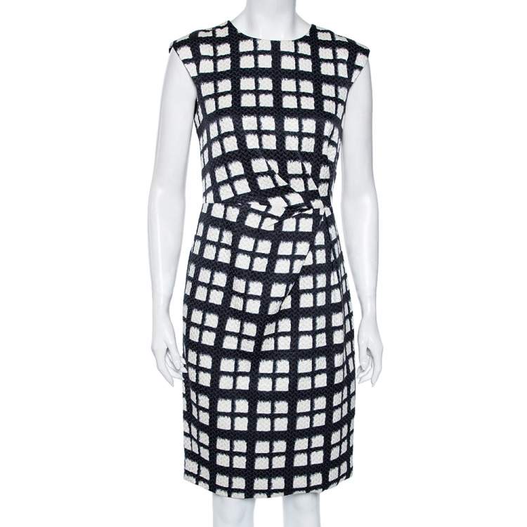 Pre Owned CH Carolina Herrera Monochrome Textured Cotton & Silk Dress S