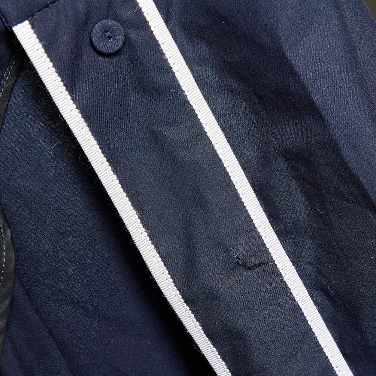 Pre Owned CH Carolina Herrera Navy Blue Cotton Contrast Detail Belted Midi Skirt M