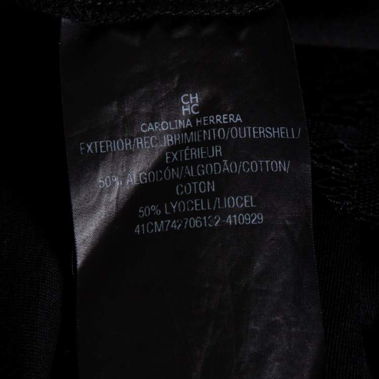 Pre Owned CH Carolina Herrera Black Cotton & Lace Trimmed Top L 