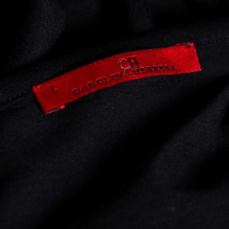 Pre Owned CH Carolina Herrera Black Cotton & Lace Trimmed Top L 