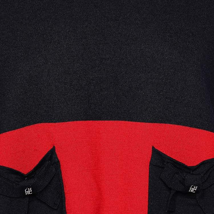 Pre Owned CH Carolina Herrera Color Block Wool Knit Side Slit Detail Sweater Top M