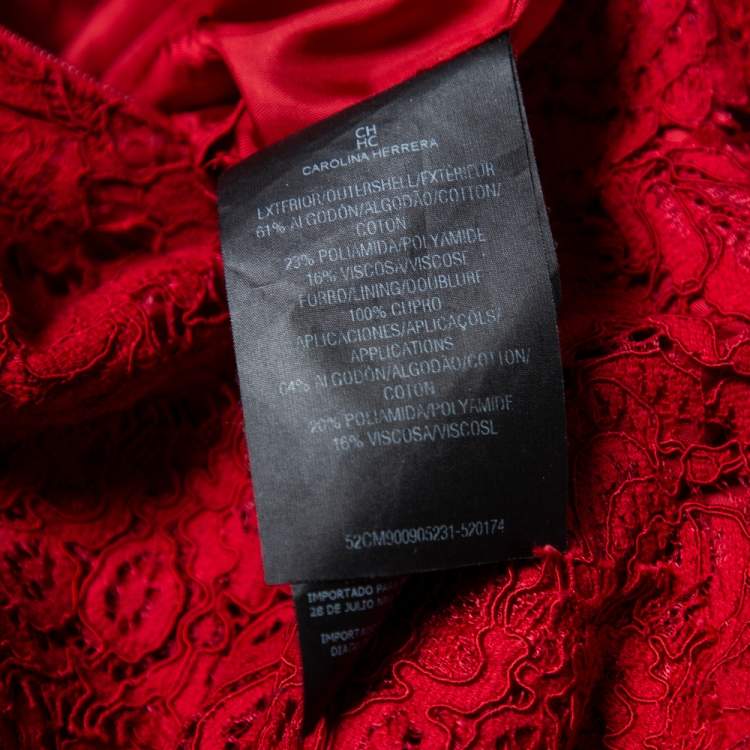 Pre Owned CH Carolina Herrera Red Lace Paneled Sleeveless Sheath Dress L