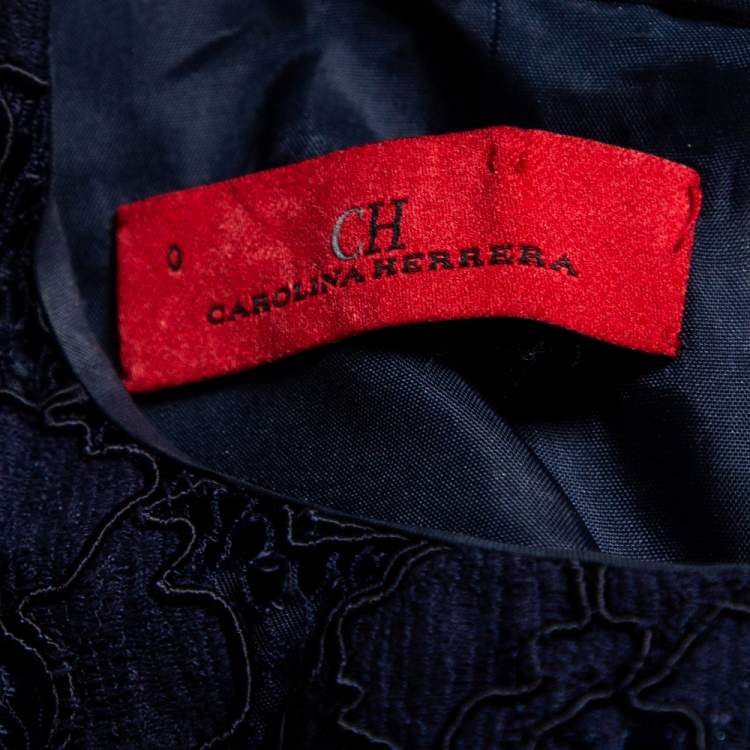 Pre Owned CH Carolina Herrera Navy Blue Lace Sleeveless Peplum Dress XS