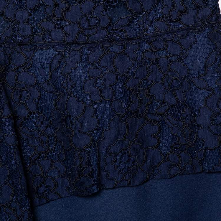 Pre Owned CH Carolina Herrera Navy Blue Lace Sleeveless Peplum Dress XS