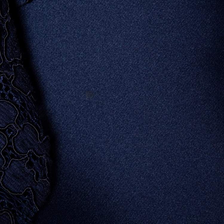 Pre Owned CH Carolina Herrera Navy Blue Lace Sleeveless Peplum Dress XS