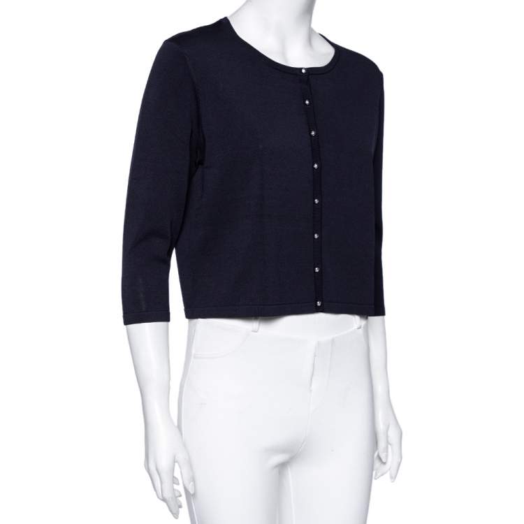 CH Carolina Herrera Navy Blue Knit Button Front Cardigan L CH