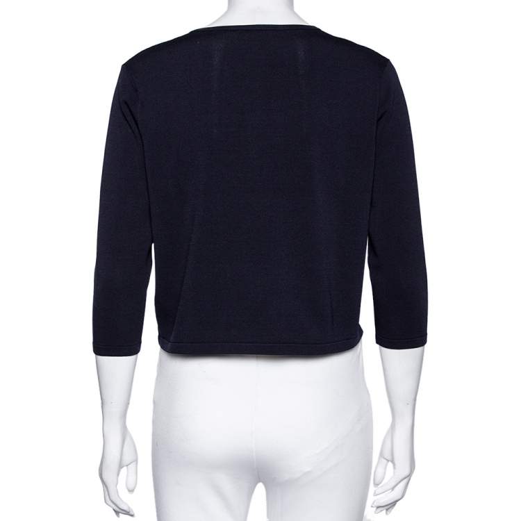 Pre Owned CH Carolina Herrera Navy Blue Knit Button Front Cardigan L