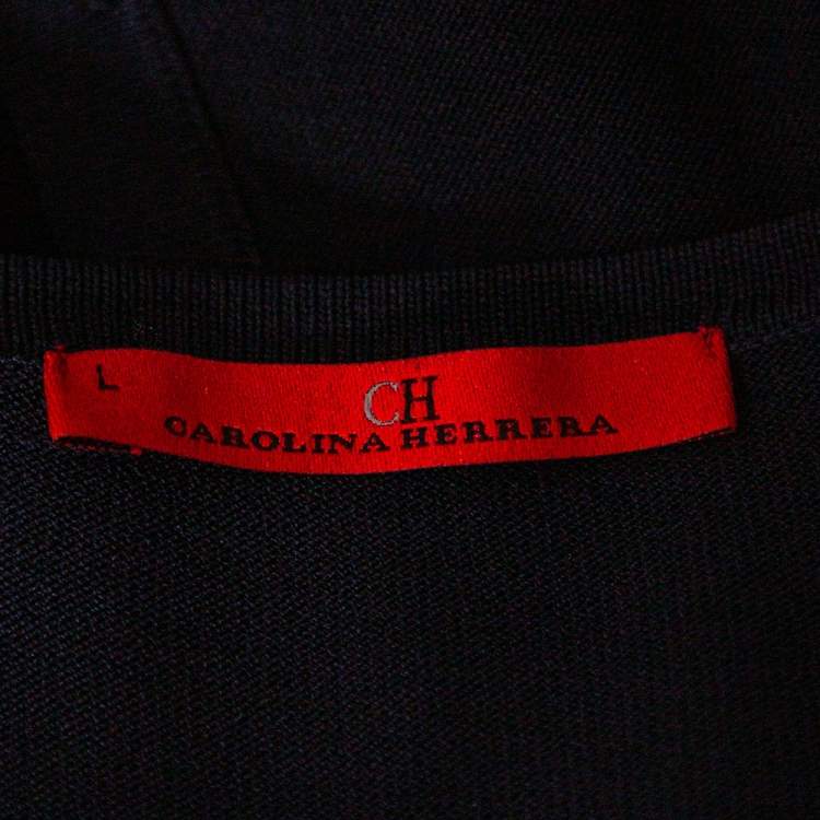 Pre Owned CH Carolina Herrera Navy Blue Knit Button Front Cardigan L