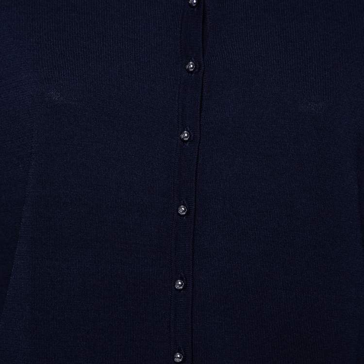 Pre Owned CH Carolina Herrera Navy Blue Knit Button Front Cardigan L
