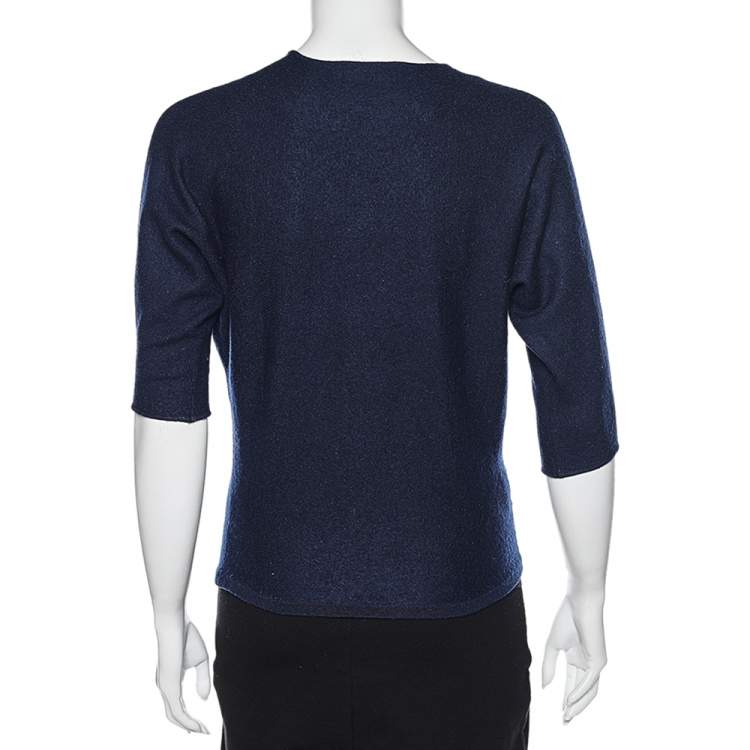 Pre Owned CH Carolina Herrera Navy Blue Wool & Lace Trim Detailed Jumper S