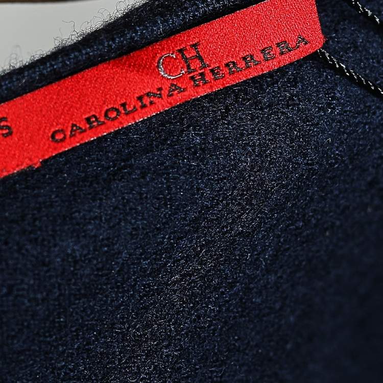 Pre Owned CH Carolina Herrera Navy Blue Wool & Lace Trim Detailed Jumper S