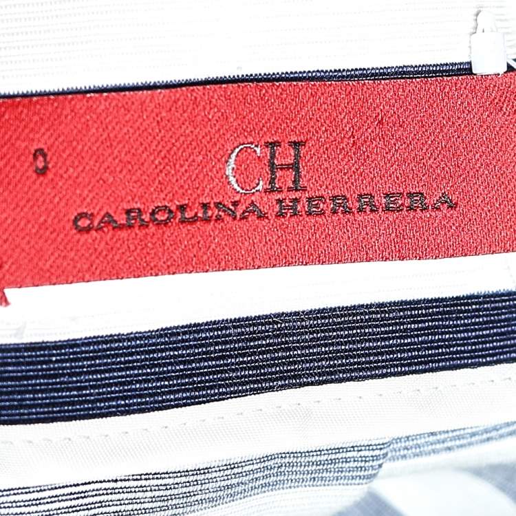 Pre Owned CH Carolina Herrera White And Navy Blue Stripes Print Cotton Skirt XS
