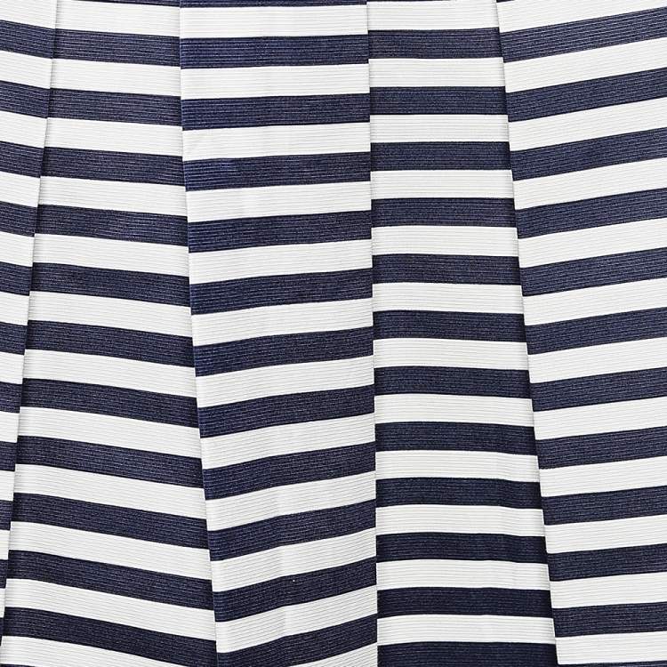 Pre Owned CH Carolina Herrera White And Navy Blue Stripes Print Cotton Skirt XS