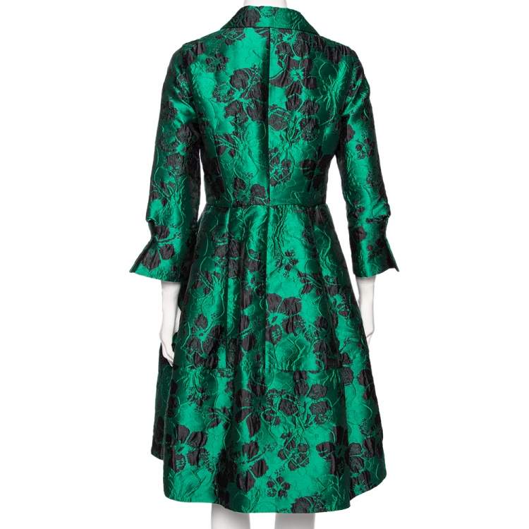 مملوكة مسبقًا CH Carolina Herrera Green Floral Brocade Flared Shirt Dress M