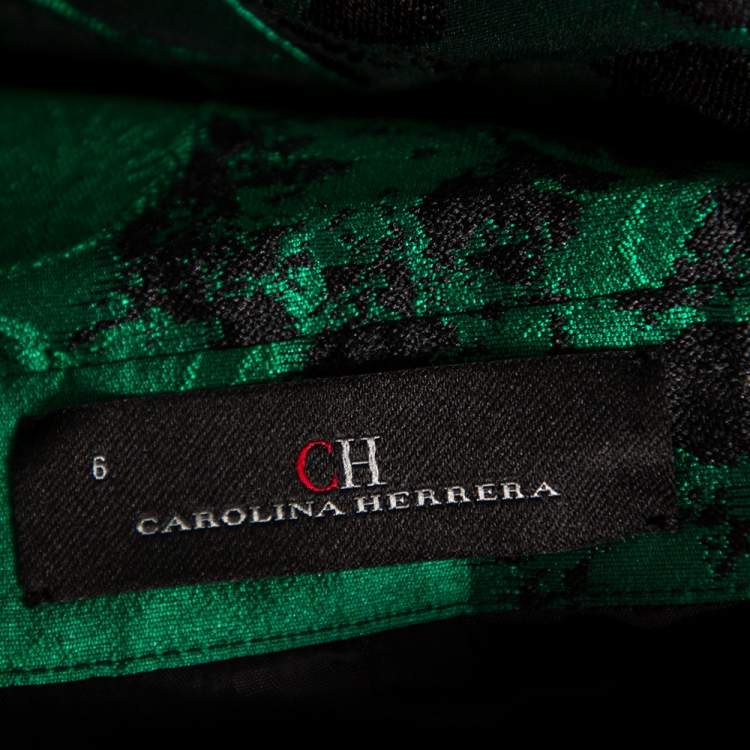 مملوكة مسبقًا CH Carolina Herrera Green Floral Brocade Flared Shirt Dress M
