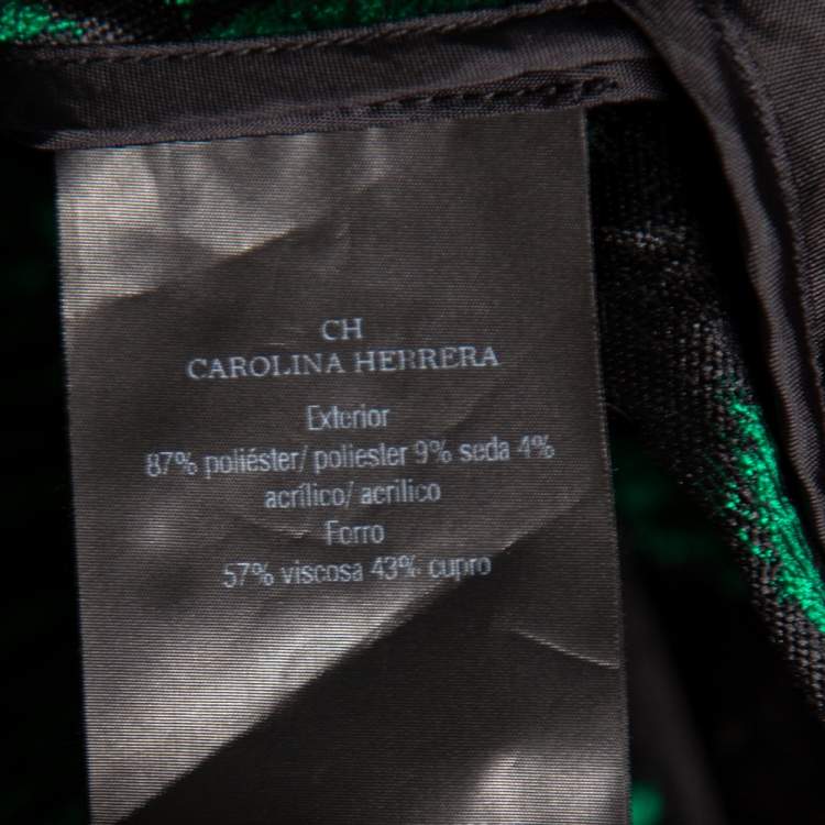 مملوكة مسبقًا CH Carolina Herrera Green Floral Brocade Flared Shirt Dress M