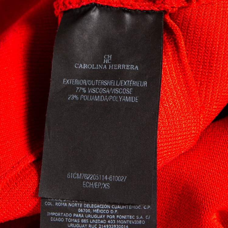Pre Owned CH Carolina Herrera Red Knit Short Sleeve Peplum Top XS