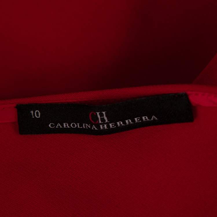Pre Owned CH Carolina Herrera Red Crepe Knotted Sleeve Detail Top L