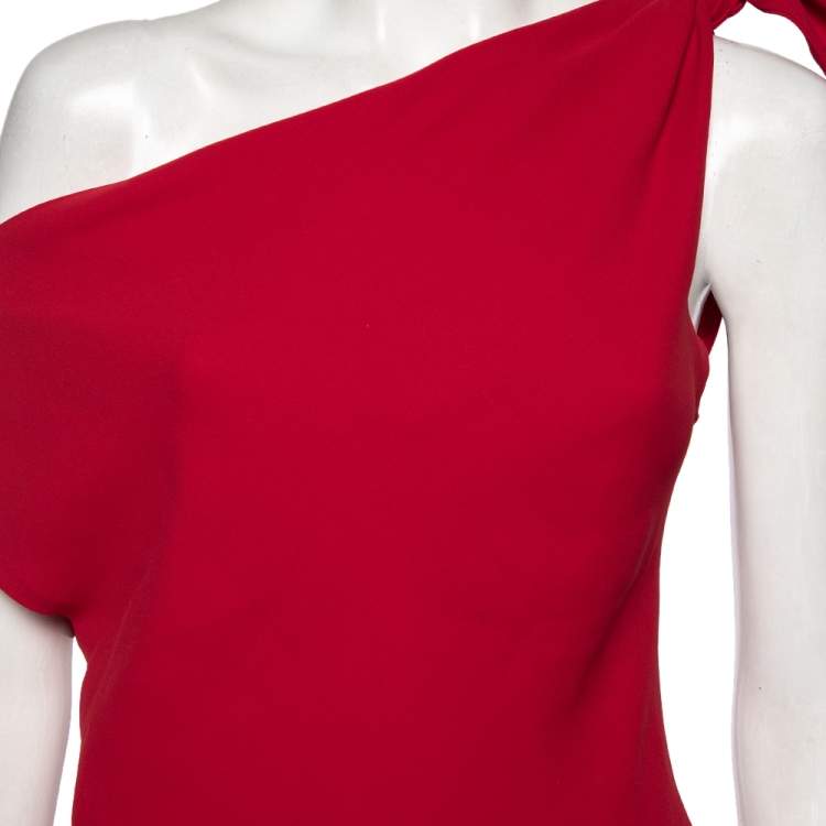 Pre Owned CH Carolina Herrera Red Crepe Knotted Sleeve Detail Top L