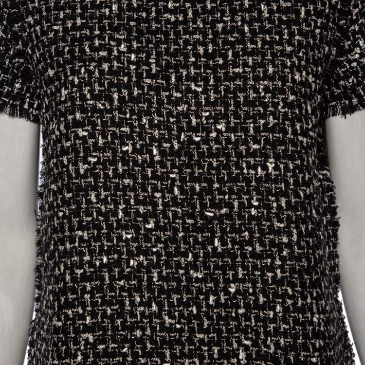 Pre Owned CH Carolina Herrera Monochrome Tweed Frayed Edged Top M