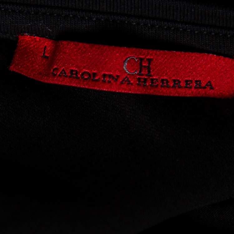 مملوكة مسبقًا CH Carolina Herrera Black Logo Embroidered Cotton Floral Appliqued T-Shirt L