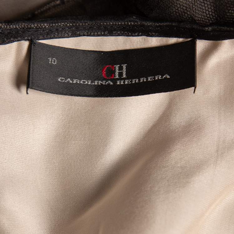 Pre Owned CH Carolina Herrera Black Silk Lace Trimmed Top & Layered Maxi Skirt L