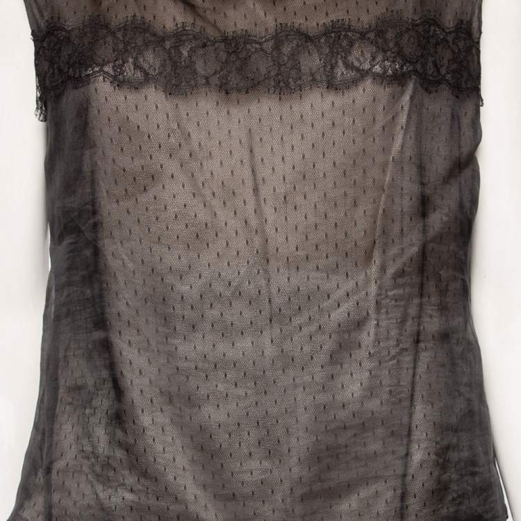 Pre Owned CH Carolina Herrera Black Silk Lace Trimmed Top & Layered Maxi Skirt L
