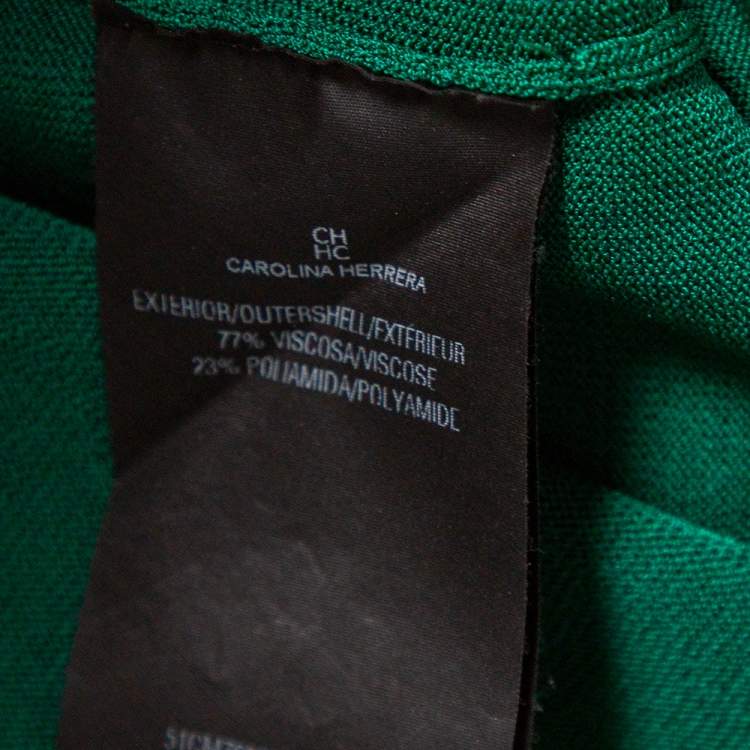 Pre Owned CH Carolina Herrera Green Knit Contrast Bow Detail Short Sleeve Top S
