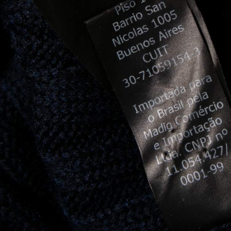 Pre Owned CH Carolina Herrera Navy Blue Wool Cable Knit Turtle Neck Sweater L