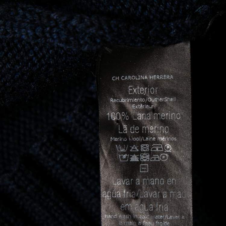 Pre Owned CH Carolina Herrera Navy Blue Wool Cable Knit Turtle Neck Sweater L