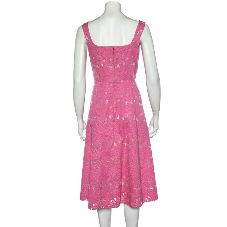 Pre Owned CH Carolina Herrera Pink Floral Jacquard Sleeveless Flared Dress M