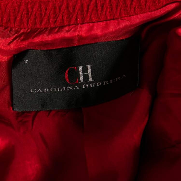 Pre Owned CH Carolina Herrera Red Patterned Wool Double Breasted Coat L