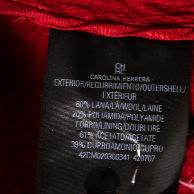 Pre Owned CH Carolina Herrera Red Patterned Wool Double Breasted Coat L