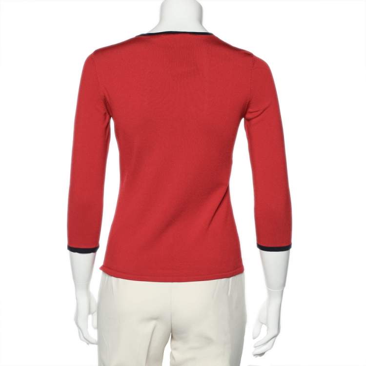 Pre Owned CH Carolina Herrera Red Knit Zip Front Jacket S