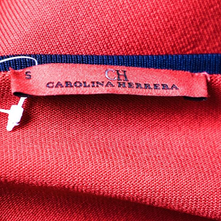 Pre Owned CH Carolina Herrera Red Knit Zip Front Jacket S